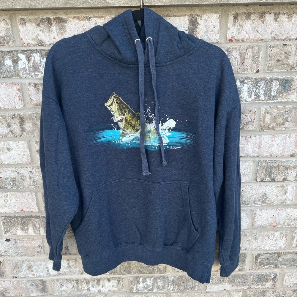 Lost Creek Navy Blue Bass Fish Large Graphic Hoodie
